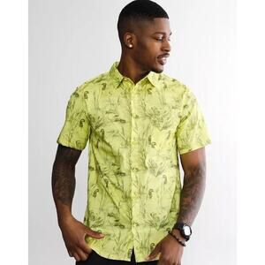 NWT Psycho Tuna Ducks Printed Short Sleeve Shirt Mens Large Yellow Outdoors Dogs